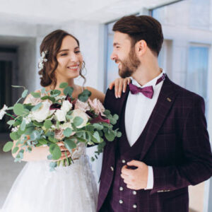 Kiss love bride and groom. Happy together.