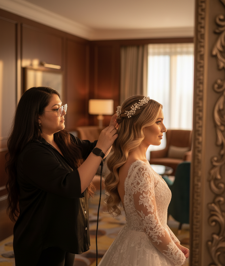 wedding hair stylist Marbella, glam waves