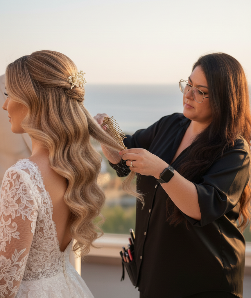 wedding hair stylist Marbella, ondas glam, ondas hollywood